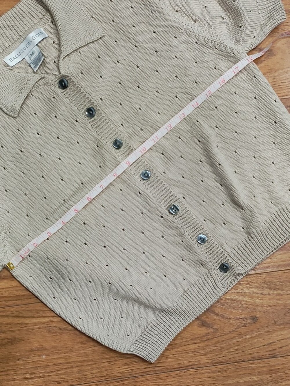 Ballinger Gold Cream Short-Sleeve Button-Up Knit Sweater - Picture 6 of 9